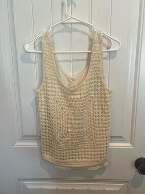 Cream Crochet Knit Tank Top Stretchy Boho Festival Hippie Small